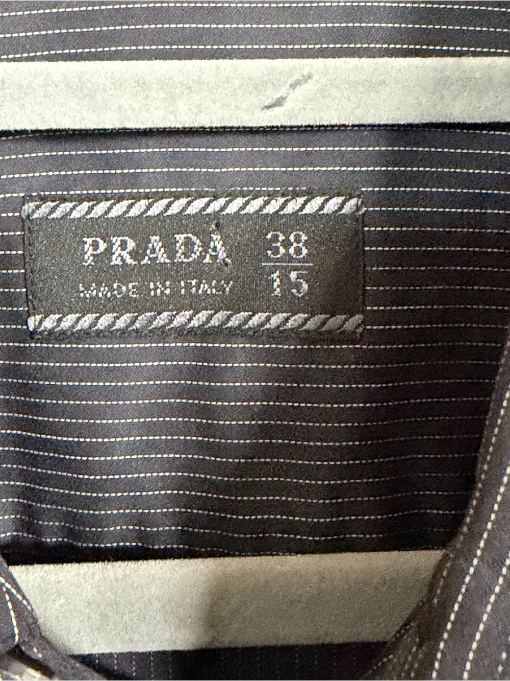 Prada Men’s 38/15 Navy Pinstripe Cotton Dress Shirt Made in Italy - Picture 3 of 7